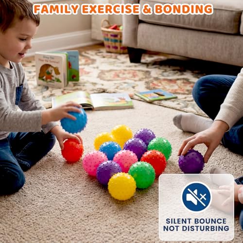 LOVEINUSA 12 Pack Bouncy Ball Knobby Massage Ball, 5" Spiky Sensory Toy for Kids & Adults, Stress Relief Office Desk Fidget Toy, School Prize & Party Favors with Pump