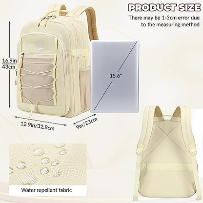 Lanola Student Teens Bookbags Business Travel Durable Water Resistant Backpack School bags College for Women & Men - Beige - color: Beige