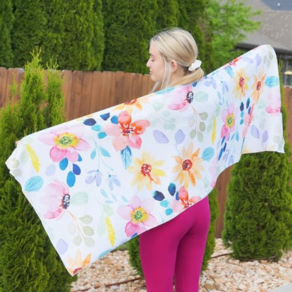 SHAKEitCOOL Large Cooling Shawl - Instant Heat Relief for Outdoor Events - color: Water Color Flower