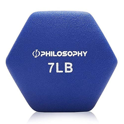 Philosophy Gym Set of 2 Neoprene Dumbbell Hand Weights, Hexagon Shape - style: Navy 7 lb Pair