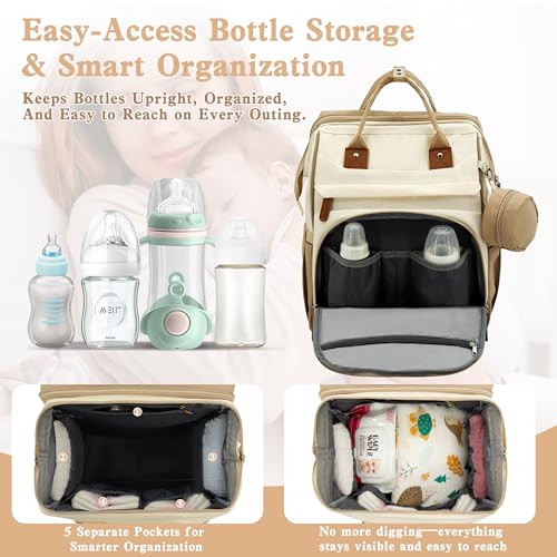 Diaper Bag Backpack for New Parents, Large Capacity Baby Travel Bag with Bottle Holders, Multiple Compartments (Khaki Brown) - color: Khaki Brown