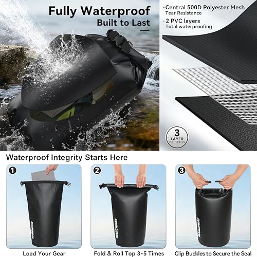 MARCHWAY Floating Waterproof Dry Bag Backpack 5L/10L/20L/30L/40L, Roll Top Sack Keeps Gear Dry for Kayaking, Rafting, Boating, Swimming, Camping, Hiking, Beach, Fishing - color: Black, size: 5L