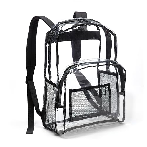 Amazon Basics Transparent Clear School Backpack, Water-Resistant PVC Plastic, Reinforced Shoulder Straps, 17 x 7 x 13 in - color: Clear, size: 1-Pack