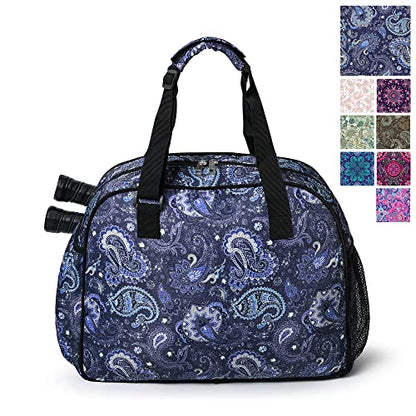 Boulder Bee Pickleball Bags, Premium Pickleball Tote Bag for Girls, Women’s Hand/Shoulder Gym Bag w Water Bottle Holder, with Pickleball Racquet/Paddle Holder - color: Blue cashew flower