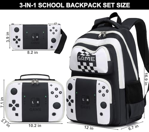 JIANYA School Backpack for Boys and Girls Elementary Children's School Bag Kids Backpack with Lunch Box - color: Gamer/ White