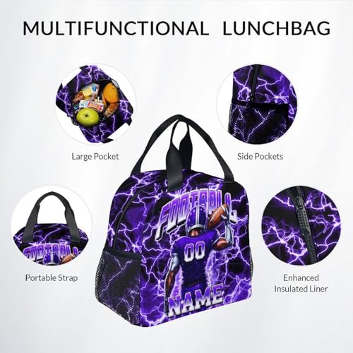 UNIKITTY Boys Football Backpack Set, Personalized School Backpack with Lunch Box & Pencil Case; 17 Inch Large Capacity Football Bookbag, Water Resistant for Kids Teens Elementary & Middle School - color: Purple