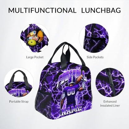 UNIKITTY Boys Football Backpack Set, Personalized School Backpack with Lunch Box & Pencil Case; 17 Inch Large Capacity Football Bookbag, Water Resistant for Kids Teens Elementary & Middle School - color: Purple