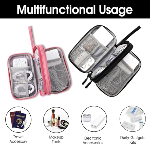 Travel Electronic Organizer Pouch Bag, 3 Compartments Portable Electronic Phone Accessories Storage Multifunctional Case for Cable, Cord, Charger, Hard Drive, Earphone(Black)