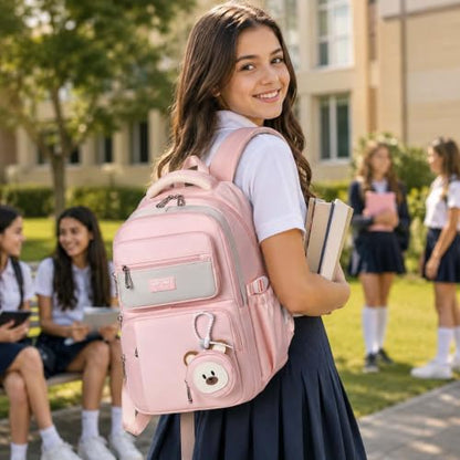 Leaper Preppy Backpack for Teens : 18.5 inch Bookbag Multi-pocket for School Daily -Water Resistant Anti Theft Middle Highschool Student - Aged 10-16 - Gifts for Girls and Kids(Pink) - color: Pink -9802