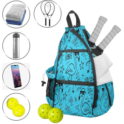 Pickleball Bag for Women & Men – Lightweight Sports Backpack with Paddle Compartments, Dual Carry Modes, Detachable Zippered Strap, Brown Leopard, Great Gift Option for Players - color: Blue