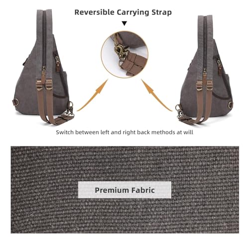 KouLi Buir Canvas Sling Bag - Small Crossbody Backpack Shoulder Casual Daypack Rucksack for Men Women - color: D.grey