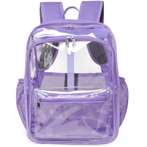 Clear Backpack,Clear Backpacks for School Heavy Duty See Through Bookbag Waterproof Backpack for Men Women,Light Purple - color: Light Purple, size: Large-15.5in