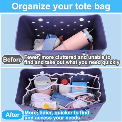 Mity Rain Clear Bag Organizer - Waterproof Tote Bag Dividers for X Large Bags, Suitable for BOGG BAG W/10 Buttons White