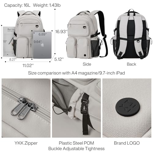 mixi Travel Laptop Backpack, Lightweight Durable School Bookbag Men Woman 15.6" Computer Bag, Water Resistant Outdoor Hiking Backpacks With Multifunction Pockets, Beige - color: Beige