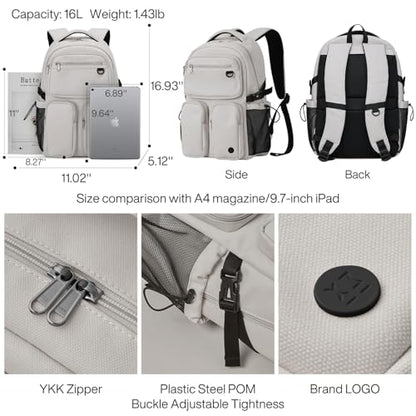 mixi Travel Laptop Backpack, Lightweight Durable School Bookbag Men Woman 15.6" Computer Bag, Water Resistant Outdoor Hiking Backpacks With Multifunction Pockets, Beige - color: Beige