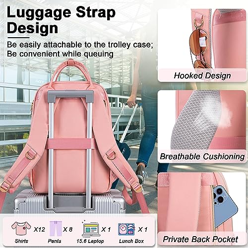 Weitars Lunch Backpack for Women,15.6 Inch Laptop Backpacks Travel Backpack for Women,Work Back pack,Teacher Nurse Back pack Insulated Lunchbox Backpacks - color: Pink
