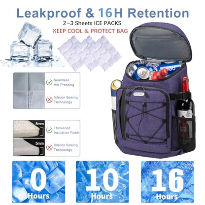 HXLGMD Backpack Coolers Insulated Leak Proof 30 Cans, Soft Sided Insulated Cooler Bags Ice Chest Backpack for Beach Travel Camping, with Reusable Ice Packs - color: Purple