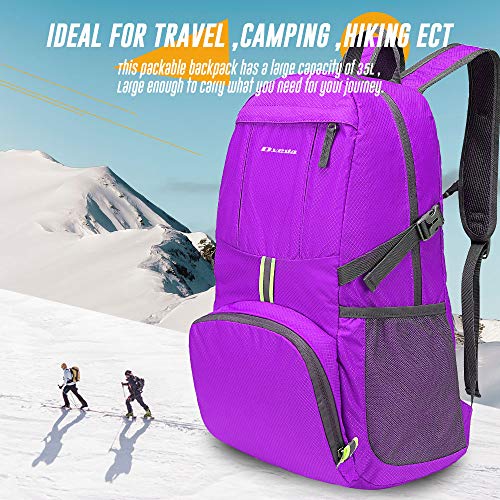 35L Lightweight Packable Backpack Waterproof Durable Hiking Travel Backpack Daypack - color: Purple