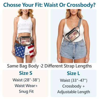 Veckle Clear Fanny Pack Stadium Approved - Waist Belt Bag, Black Striped - color: Trendy Striped Black, size: Large Strap (33"-47" in Waist)
