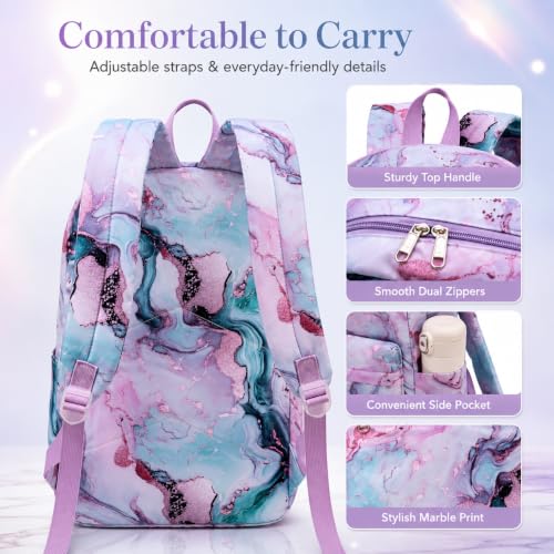 Bluboon Teens Backpack Set Girls School Backpack Lunch Box Pencil Bags Student Bookbags 3 in 1 (Green Marble) - color: Green Marble