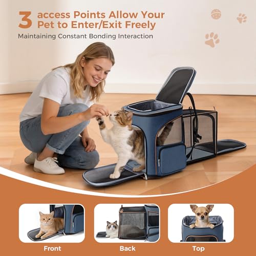 Lekereise Large Cat Backpack Carrier Fit Up to 20 25 Lbs, Expandable Pet Carrier Backpack Foldable Dog Backpack Carrier, Blue - color: Blue, size: 24.4"L x 14"W x 16.2"H