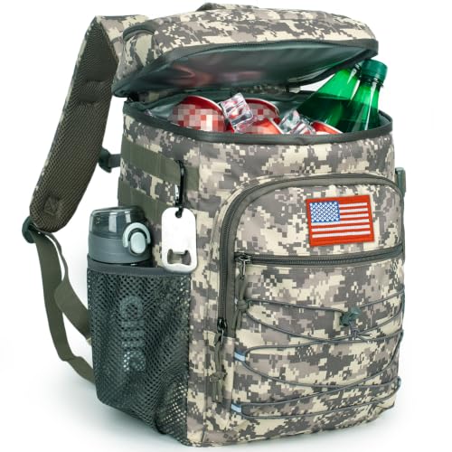25L Insulated Cooler Backpack Water-Resistant Molle Cooler Bag for Camping - color: ACU Camo