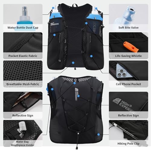 Running Vest Lightweight Packable Trail Hydration with 2 17oz Soft Flask Jogging Marathon Hiking Women Men - color: Black 5L, size: Small
