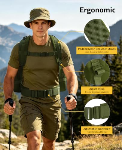 CVLIFE Tactical Backpack Military Army Rucksack 60L Large Assault Pack Detachable Molle Bag, Army Green - color: 06-army Green With Patch