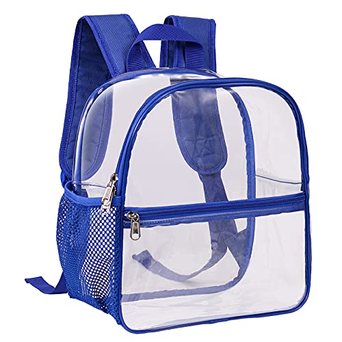 Oraben Clear Backpack Stadium Approved, Clear Bag 12 x 6 x 11 in, Small Transparent Backpack for Concerts, Sports Events, Festivals, Waterproof, Adjustable Straps, Women Men - color: Royal Blue, style: Enhanced Strap