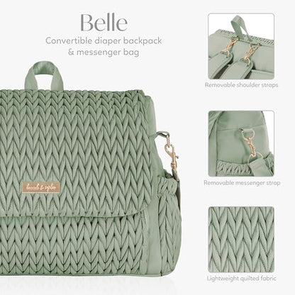 Hannah & Sophia Belle Convertible Baby Diaper Backpack & Bag in Sage Green, Large Size, Dual Sided Water Resistant Changing Mat Included, Detachable Shoulder Straps, Easy To Use - color: Sage Green