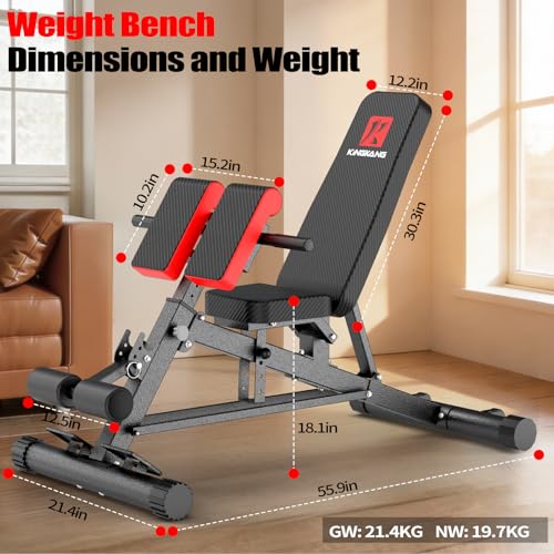 K KiNGKANG Adjustable Weight Bench,Multi-Functional Roman Chair for Full All-in-One Body Workout Hyper Back Extension and Sit up - color: Daek Gray