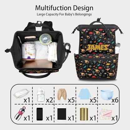 Personalized Baby Diaper-Backpack Waterproof Nappy-Bag Backpack for Mom Dad Baby-Boys Dinosaur-Diaper-Bag with Baby Name - color: Color 14