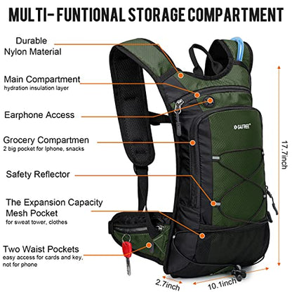 G4Free Insulated Hydration Backpack Pack with 2L BPA Free Bladder for Outdoor Running Hiking Cycling Camping - color: Olive green