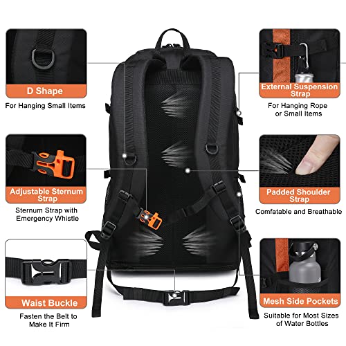40L/50L Expandable Hiking Backpack for Men and Women, Travel Camping Backpack Flight Approved - color: 40l+10l Orange