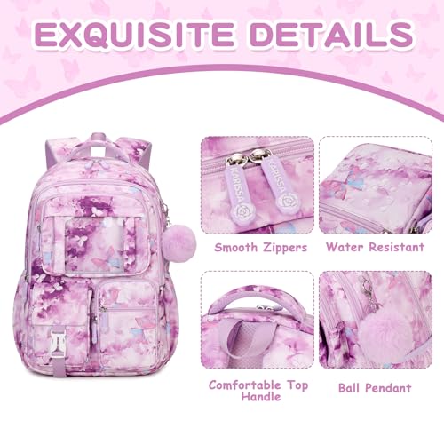 PIG PIG GIRL Kids Backpack for Girls School Bags for Middle School Students Book Bag for Elementary Primary Kawaii Ita Backpack, Purple Butterfly - color: Purple Butterfly