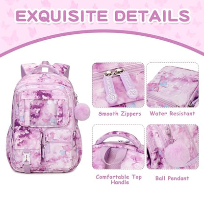 PIG PIG GIRL Kids Backpack for Girls School Bags for Middle School Students Book Bag for Elementary Primary Kawaii Ita Backpack, Purple Butterfly - color: Purple Butterfly
