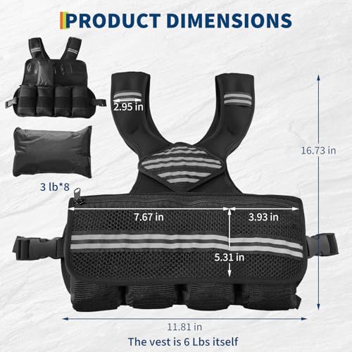 Adjustable Weighted Vest, Neoprene Weight Vest for Jogging,Walking, Running with Reflective Strips and Mesh Pockets - size: 6-30 LBS