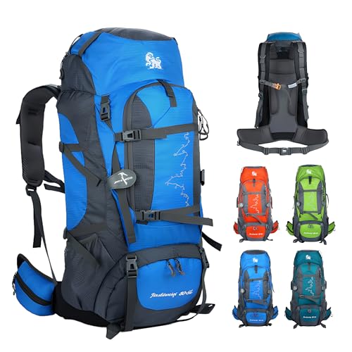 80L Hiking Backpack,Waterproof Lightweight Trekking Bag with Air Cushion Straps, Suitable for People Who are 5 feet 5 inches or taller for Mountaineering/Camping/Travel (blue,80L) - color: Blue