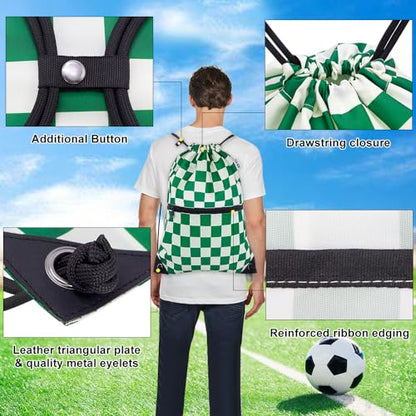 draw string back bag, Large Gym Sports string backpack for men and women with front zipper pocket(Greencheckered) - color: Greencheckered, style: Drawstring With Front Pocket