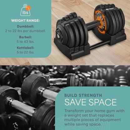LifePro Adjustable Dumbbells Set – Quick-Adjust Space-Saving Weights with Anti-Slip Handle for Home Gym Strength Training - color: 43lb Single 3in1