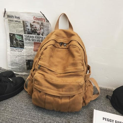 Light Brown Canvas Backpack for Women & Men Retro Aesthetic Rucksack Basic Backpack for High School/College Students Travel Laptop Bag - color: Mustard Yellow