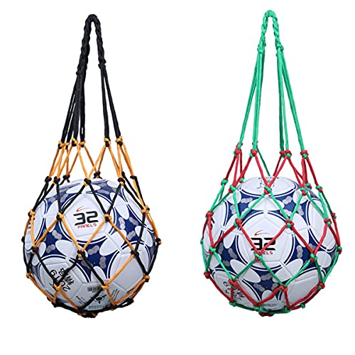 Basketball Net Bag Soccer Football Mesh Storage Sports Ball Holder Nylon Carry Bag Durable Single Ball Carrier 2 Pack Black Fit Ball 3 4 5 - color: black green