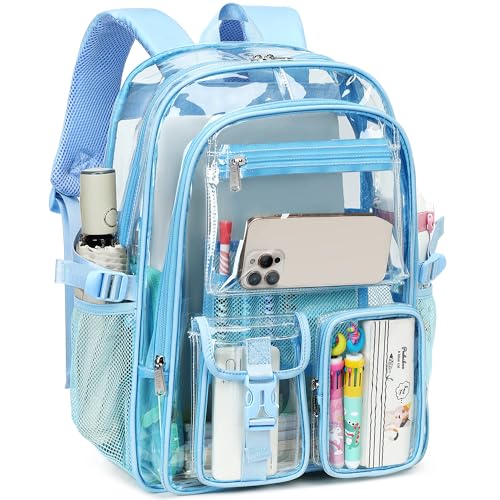 abshoo Large Clear Backpack For Girls Women Clear School Bookbag Heavy Duty Transparent Backpacks for Girl (Sky Blue) - color: Sky Blue