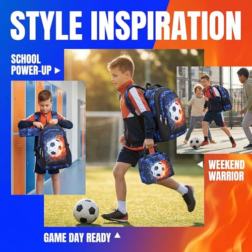 Jumpopack Boys Backpack Soccer Backpacks School Backpacks for Boys Elementary School Bag Bookbag World Cup Kids Backpack with Lunch Box,Soccer Print - color: Navy Football