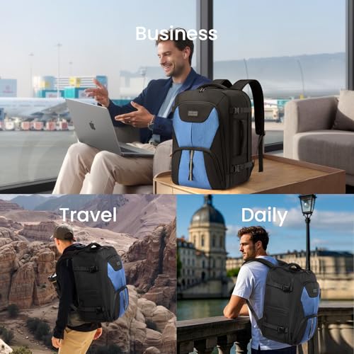 LOVEVOOK Travel Carry on Backpack for Men Women,Expandable 40L Extra Large Travel Laptop Backpack,Water Resistant Durable TSA Airline Approved Business College Carry on Bag Fit 17 Inch Computer,3 Pcs - color: Black-blue, size: 40L-3Pcs