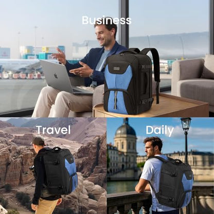 LOVEVOOK Travel Carry on Backpack for Men Women,Expandable 40L Extra Large Travel Laptop Backpack,Water Resistant Durable TSA Airline Approved Business College Carry on Bag Fit 17 Inch Computer,3 Pcs - color: Black-blue, size: 40L-3Pcs