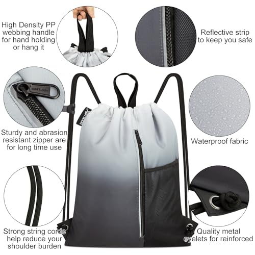 HOLYLUCK Drawstring Backpack Gym Bag For Men Women, String Beach Swim Sports Backpack - color: Gradient Black, style: Standard Drawstring