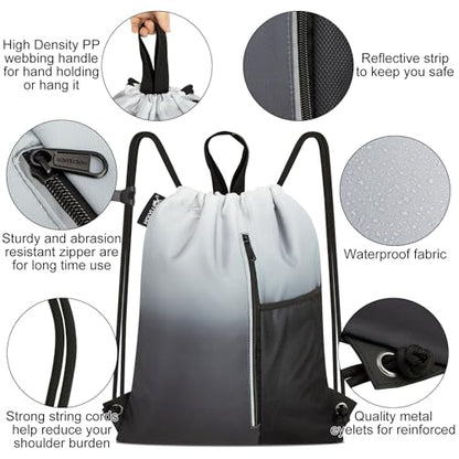 HOLYLUCK Drawstring Backpack Gym Bag For Men Women, String Beach Swim Sports Backpack - color: Gradient Black, style: Standard Drawstring