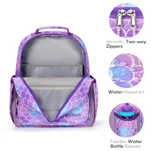 mibasies Girls Backpack with Lunch Box: 3PCS Kids Backpack Set for Kindergarten Elementary - 15 IN Cute Bookbag - Mermaid Tail - color: Mermaid Tail