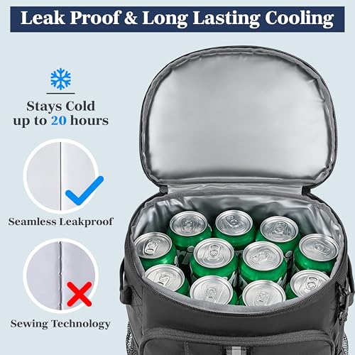 SUN CUBE Cooler Backpack 33 Can, Leakproof Insulated Backpack Cooler for Men Women, Camping Cooler Backpack for Beach Travel Hiking, Waterproof Lunch Backpack - color: Grey